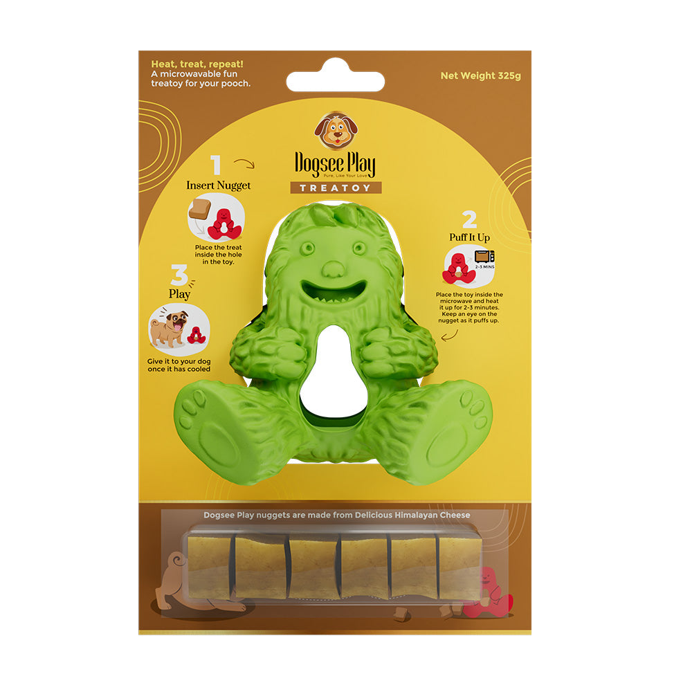 Dogsee Play TreatToy Green Microwavable Yak Toy