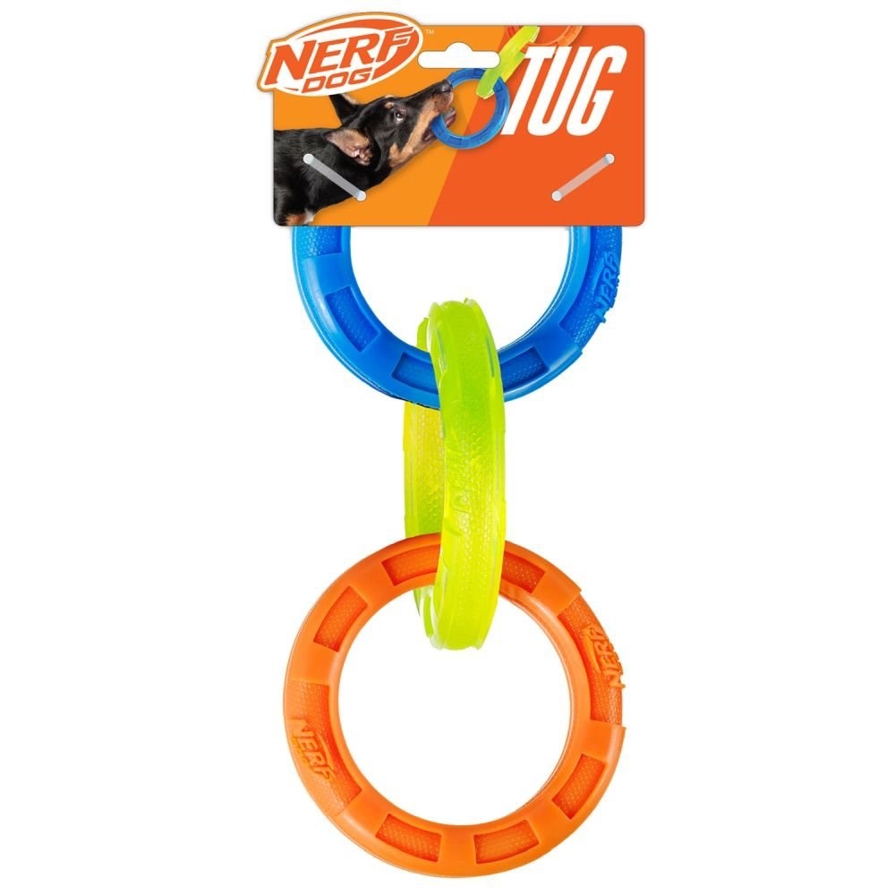 Nerf Dog/Puppy TPR 3-Ring Tug 10.5in Blue/Green/Orange