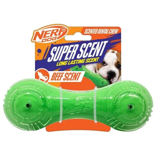 Nerf Dog Scented Beef Super Barbell Solid Core Bone 7" Dog/Puppy Toy