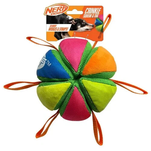 Nerf Dog Plush Squeak & Crunch Wedge Ball with Straps 6" Dog/Puppy Toy