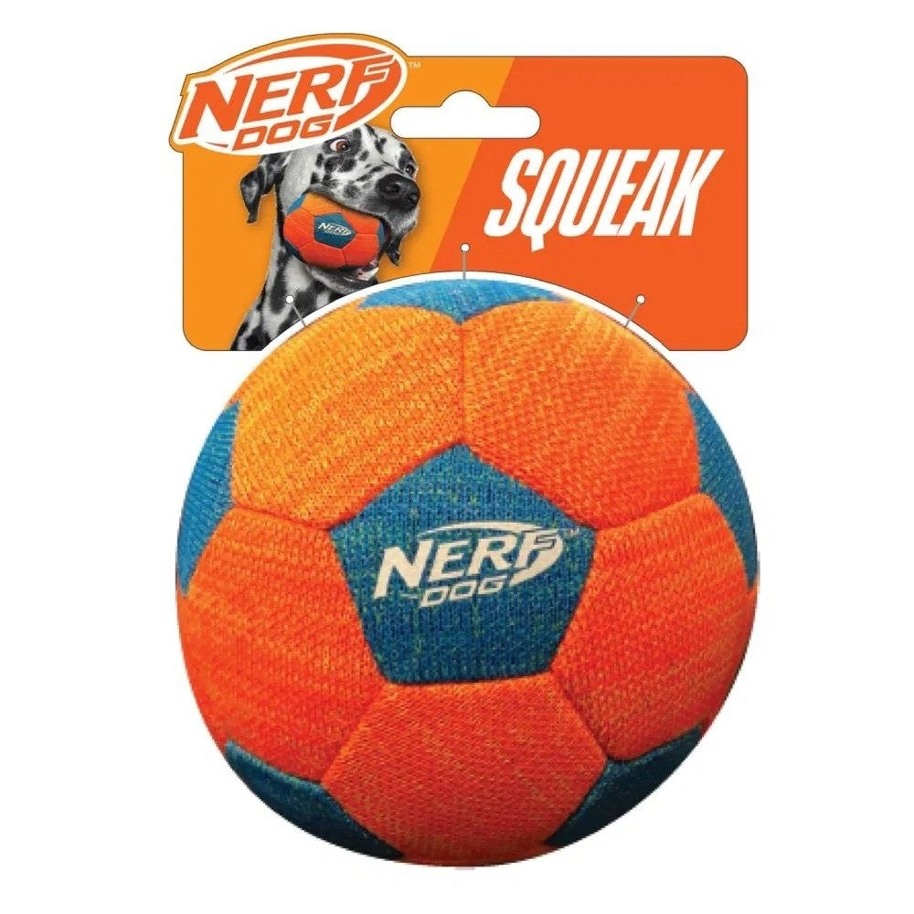 Nerf Dog/Puppy X-Weave Soccer Squeak Ball 5in Orange/Blue