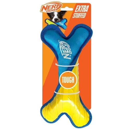 Nerf Dog Tuff Nylon Plush Bone Poly Filled 11" Light Dog/Puppy Toy