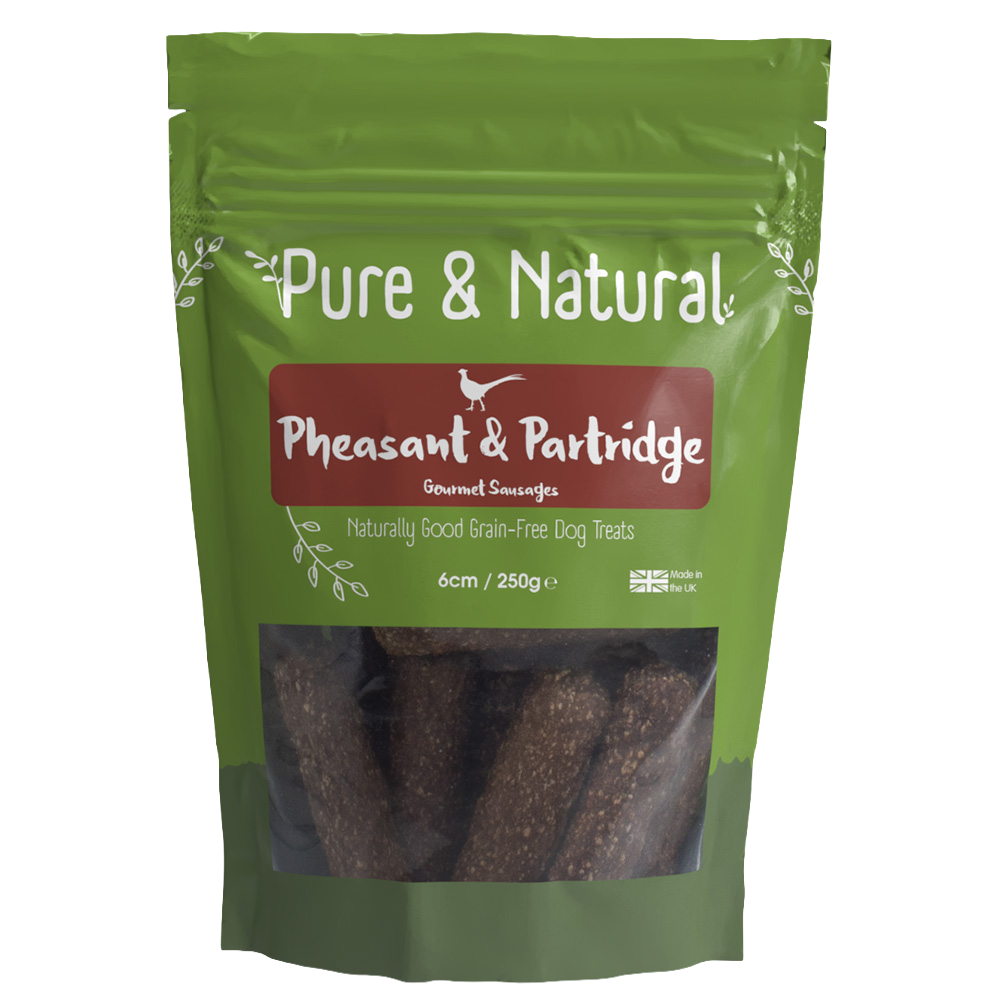 Pure & Natural Pheasant & Partridge Gourmet Sausages 6cm 250g Dog/Puppy Treat