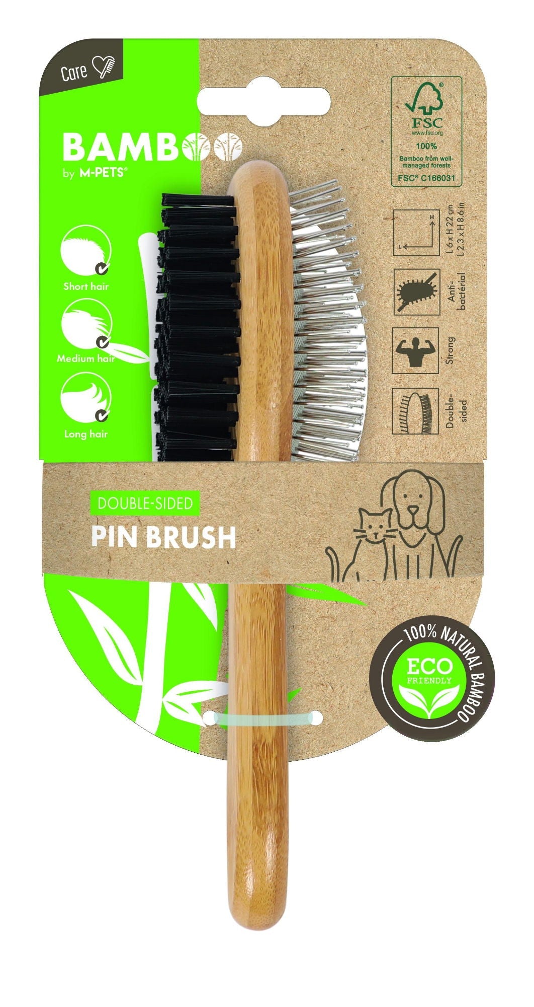 M-Pets Bamboo Double Sided Pin Brush Dog/Cat