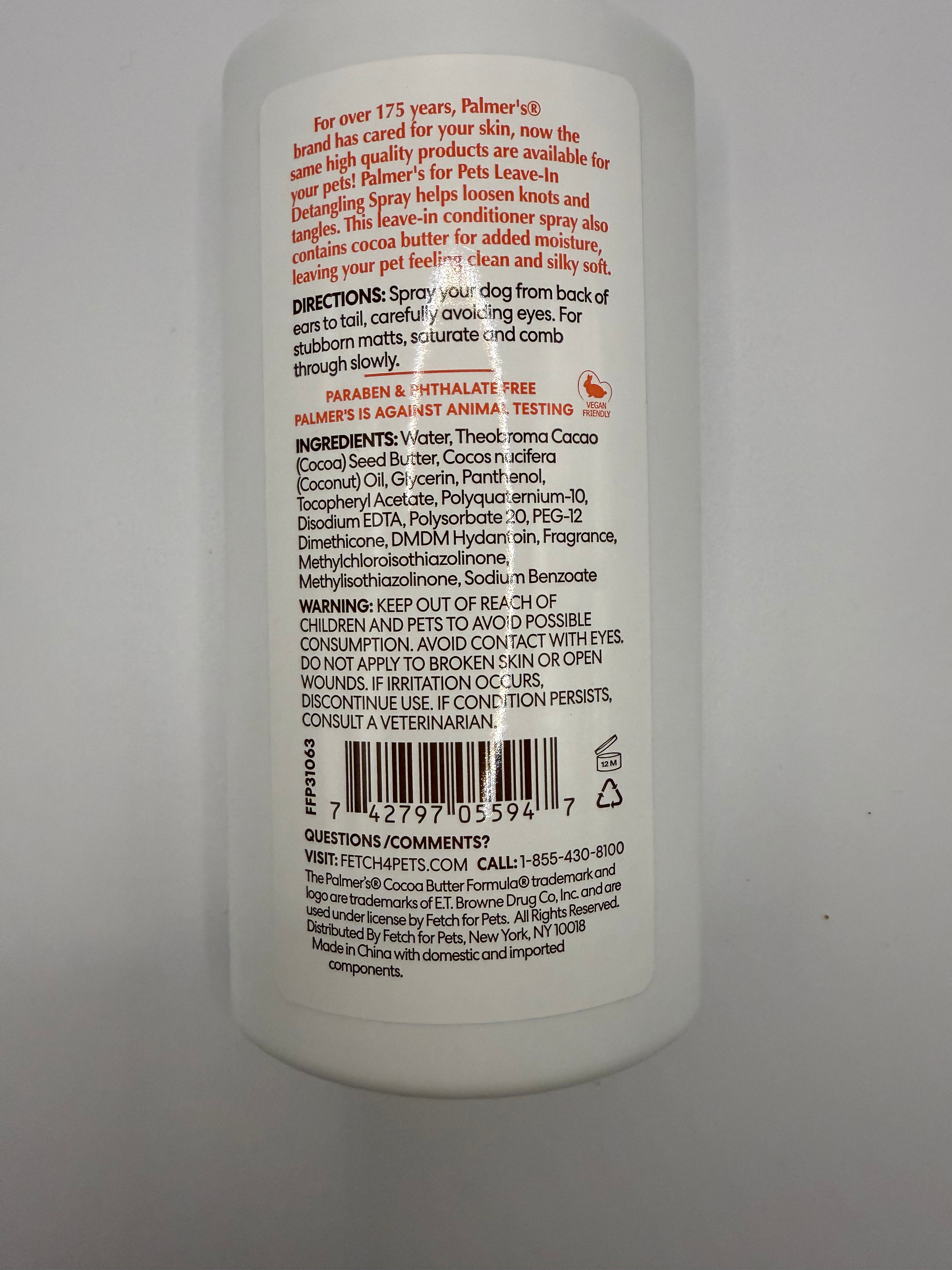 Palmer's for Pets Detangling & Conditioning Spray for Dogs 237ml