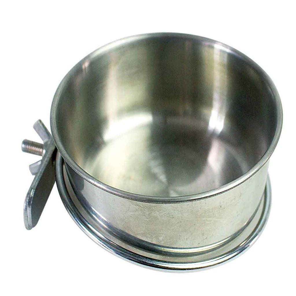 16cm Stainless Steel Bolt On Water/Seed Bowl for Parrots/Birds/Small Animals