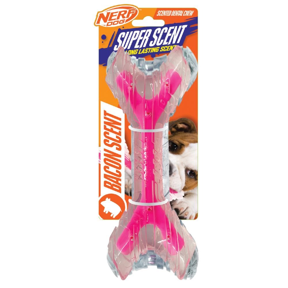 Nerf Dog Super Scented Bacon Solid Core Bone Teething 9" Dog/Puppy Toy