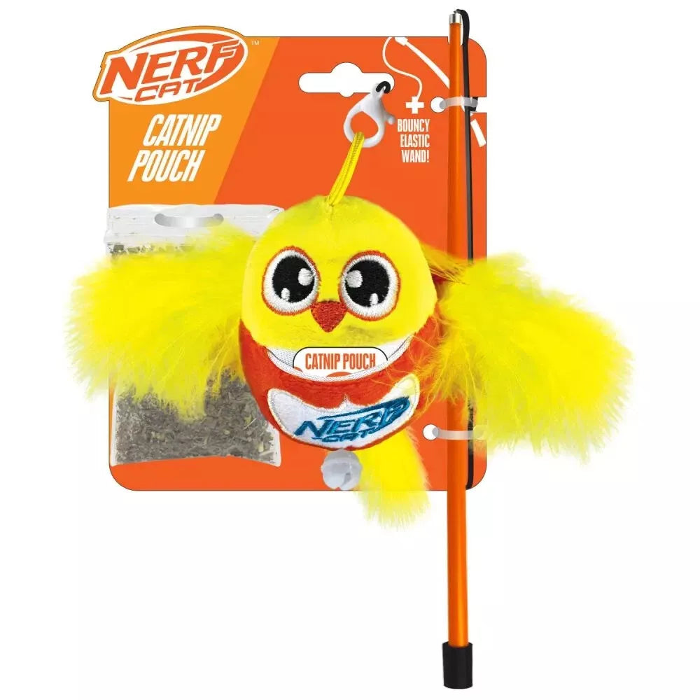 Nerf Cat Plush Bird With Bell & Wand Interactive Cat Toy With Catnip Pouch