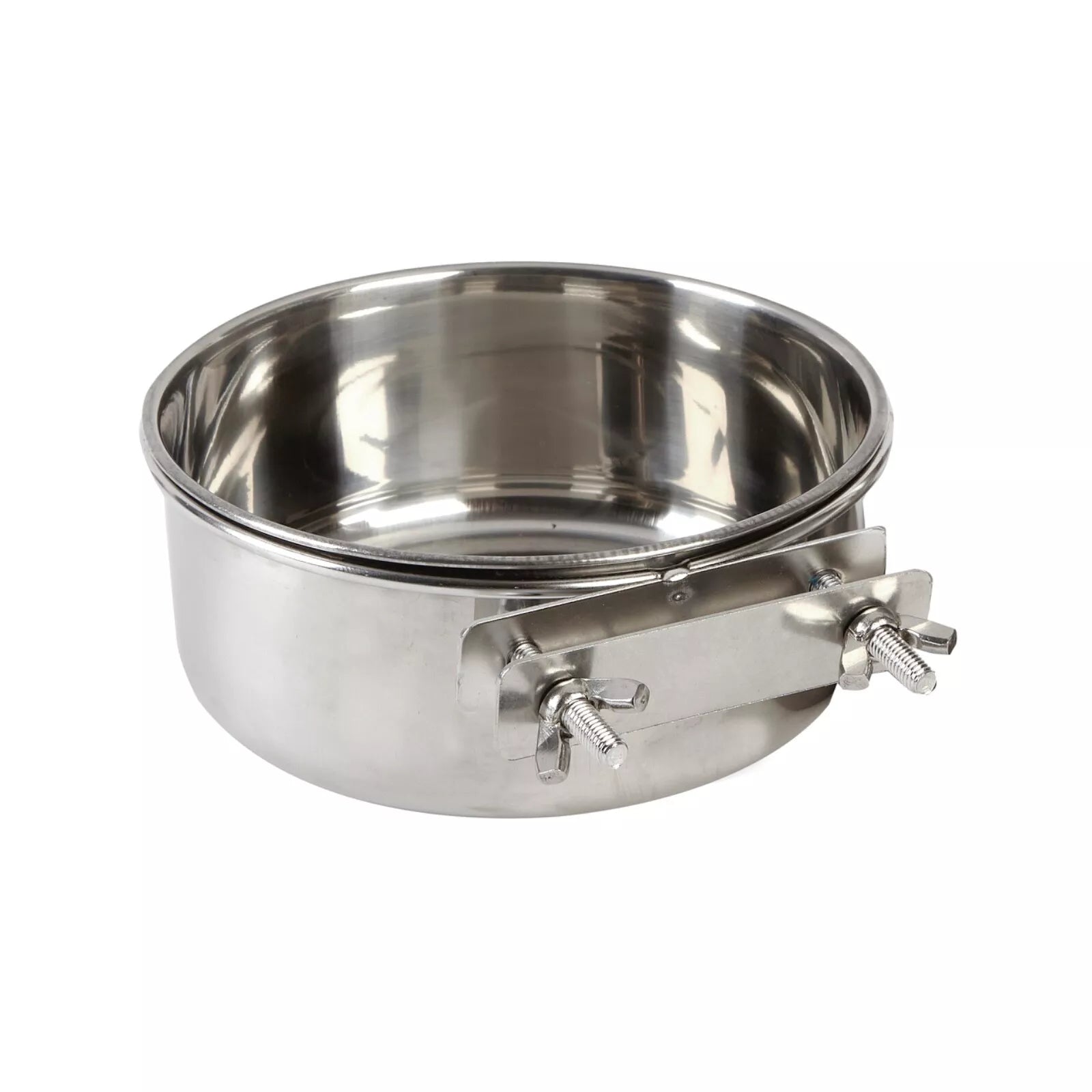 12cm stainless steel bolt on seed/water bowl for parrots and small animals